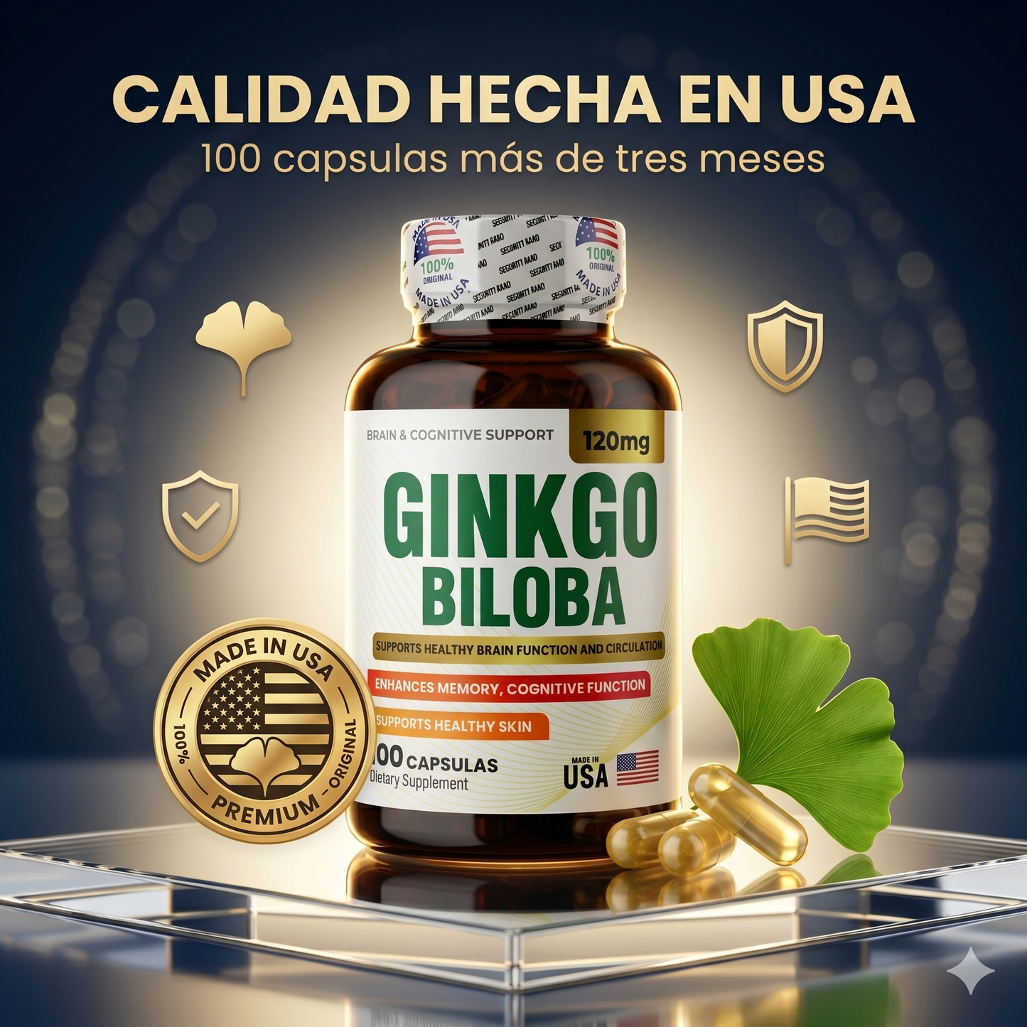 Ginkgo Biloba — Memoria, Concentración y Circulación Cerebral · Extracto Estandarizado 120mg