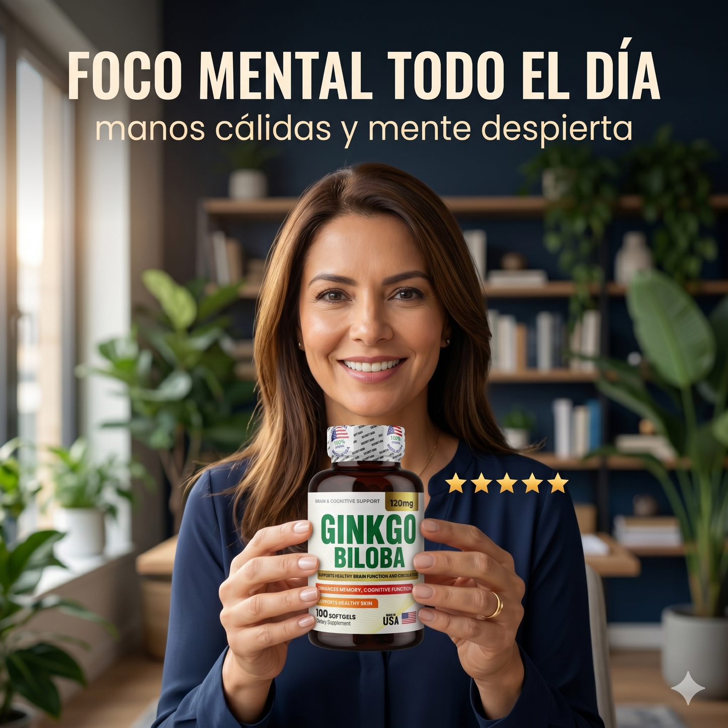 Ginkgo Biloba — Memoria, Concentración y Circulación Cerebral · Extracto Estandarizado 120mg
