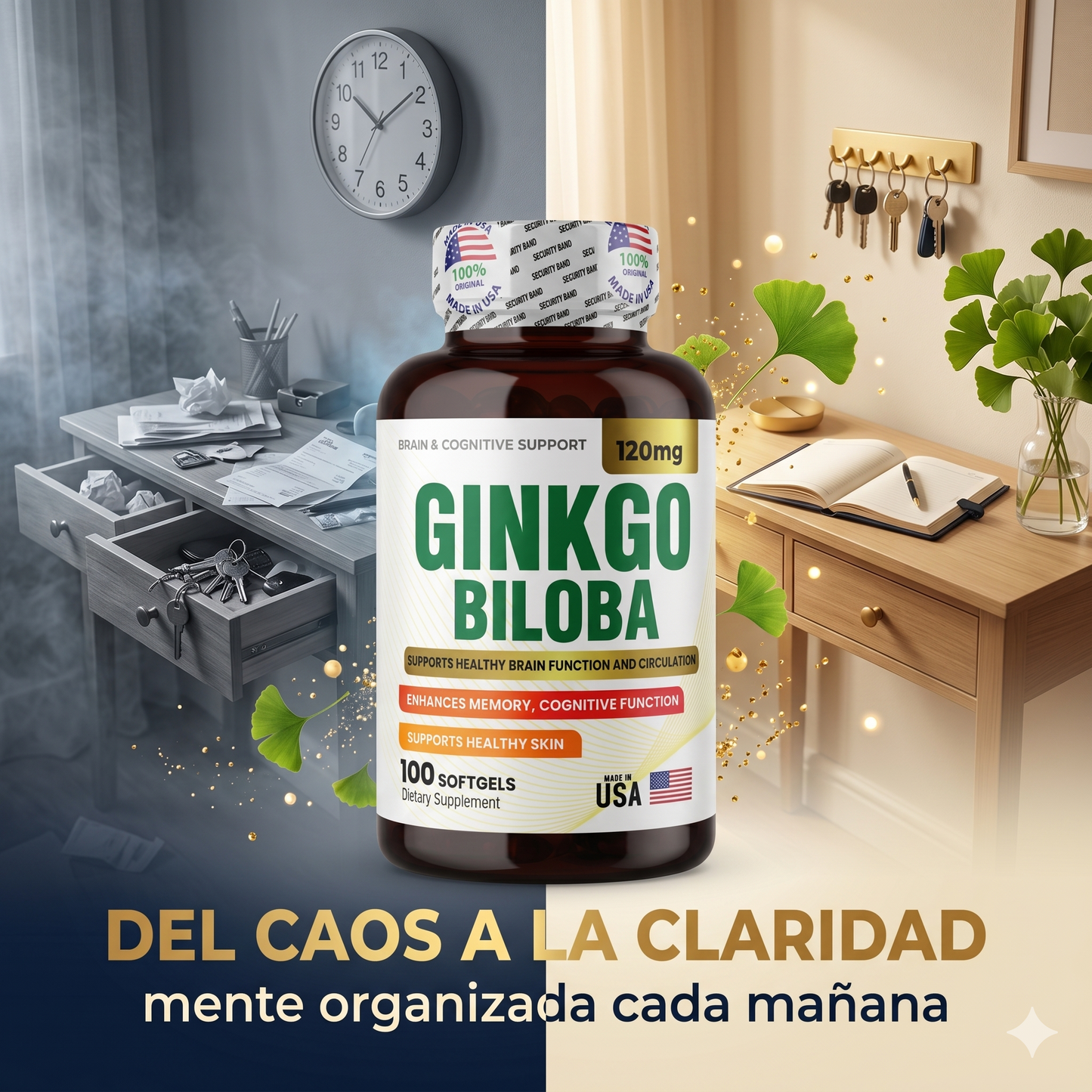 Ginkgo Biloba — Memoria, Concentración y Circulación Cerebral · Extracto Estandarizado 120mg