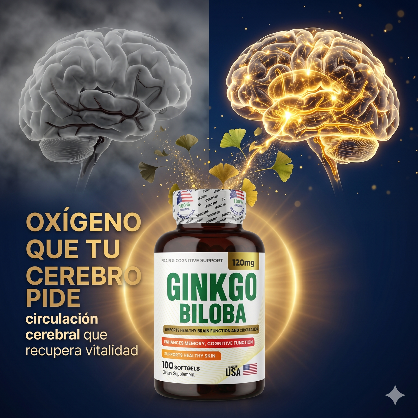 Ginkgo Biloba — Memoria, Concentración y Circulación Cerebral · Extracto Estandarizado 120mg